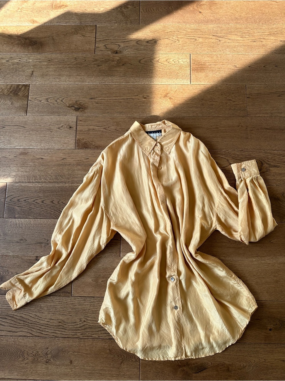 Vintage 100% Silk Yellow Button Down Shirt Sz S Oversized